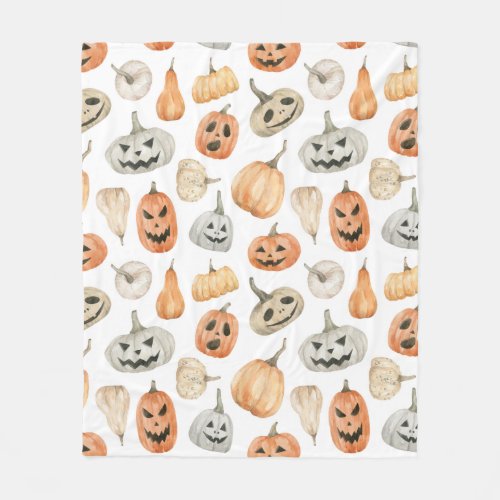 Fun Watercolor Pumpkin Pattern Fleece Blanket