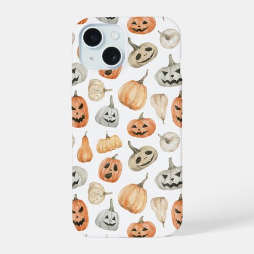 Fun Watercolor Pumpkin Pattern iPhone 15 Case