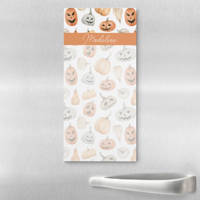 Fun Watercolor Pumpkin Pattern Magnetic Notepad (In Situ)