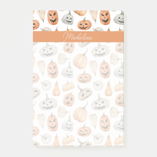 Fun Watercolor Pumpkin Pattern Post-it Notes (Front)