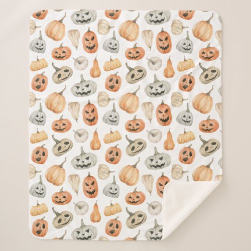 Fun Watercolor Pumpkin Pattern Sherpa Blanket