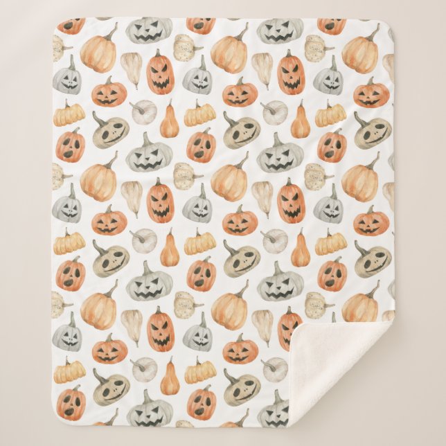 Fun Watercolor Pumpkin Pattern Sherpa Blanket (Front)