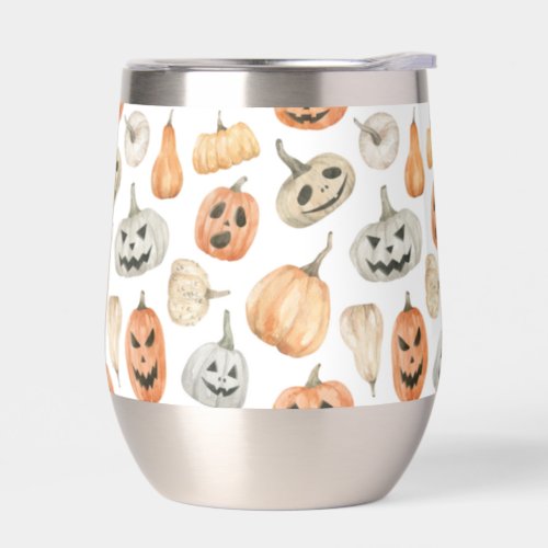 Fun Watercolor Pumpkin Pattern Thermal Wine Tumbler