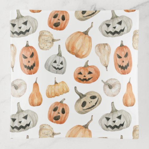 Fun Watercolor Pumpkin Pattern Trinket Tray