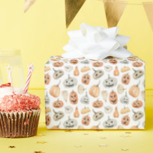 Fun Watercolor Pumpkin Pattern Wrapping Paper