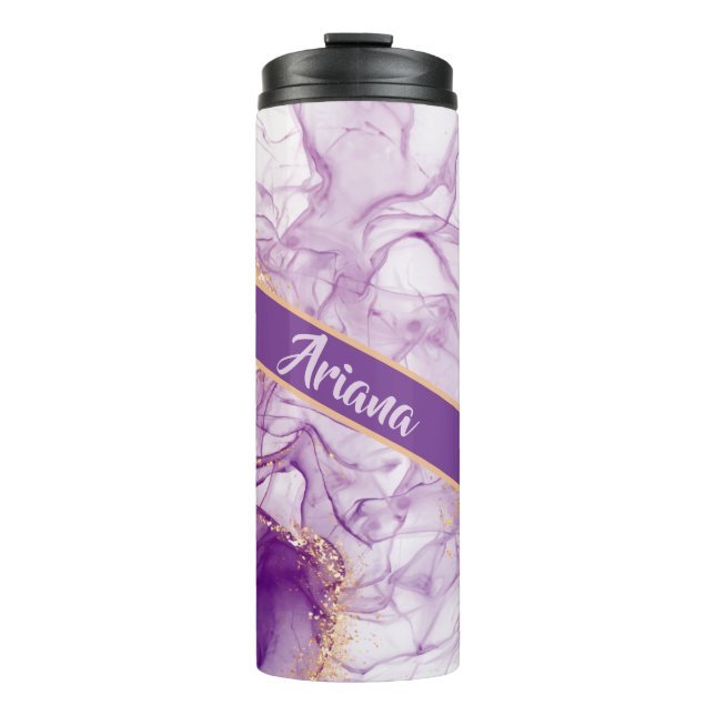Fun Watercolor Purple Background with Golden Foils Thermal Tumbler (Front)