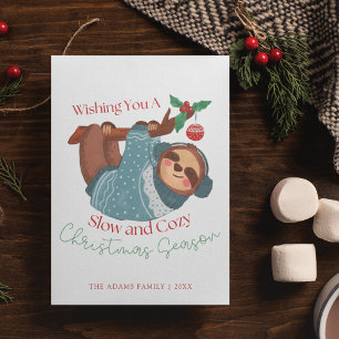 Fun Watercolor Sloth Slow & Cozy Christmas Season Holiday Card