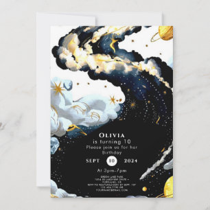 Fun Watercolor Space Birthday Invitation