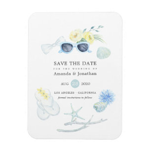 Fun Watercolor Summer Beach Wedding Save the Date Magnet