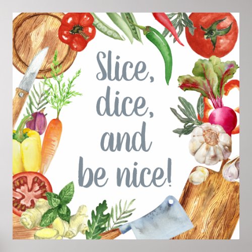 Fun watercolor Vegetable Kitchen Utensils Poster