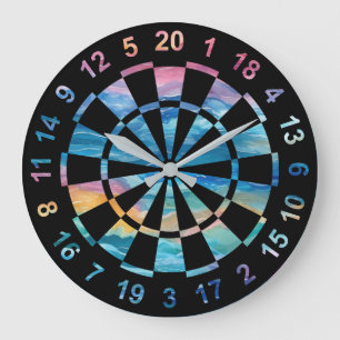 Fun Watercolour Rainbow Dartboard Themed Large Clock