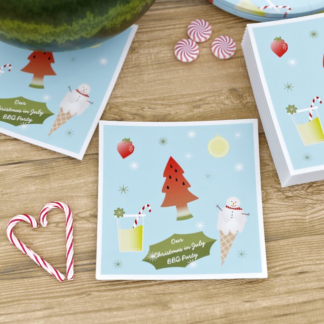 Fun Watermelon Christmas in July BBQ Party Napkins (Creator Uploaded)