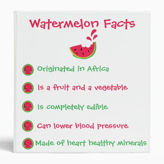 Fun Watermelon Facts 3 Ring Binder (Front)