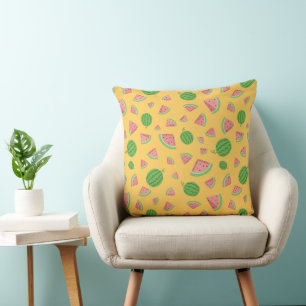 Fun Watermelon Fruit Pattern Summer Decor Throw Pillow