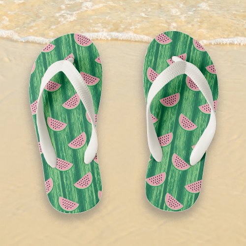 Fun Watermelon Pattern Green Pink Summer Kids Flip Flops