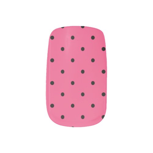 Fun Watermelon Pink and Black Polkadot Minx Nail Art