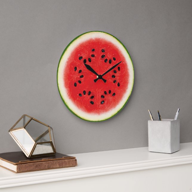 Fun Watermelon Red Summer Fruit Slice Motif Large Clock (Office)