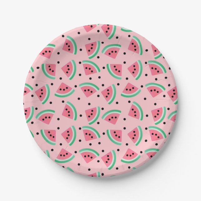 Fun Watermelon Slice Pattern Summer Vibes Paper Plates (Front)