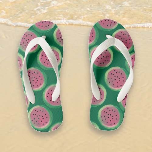 Fun Watermelon Slices Green Pink Summer Kids Flip Flops