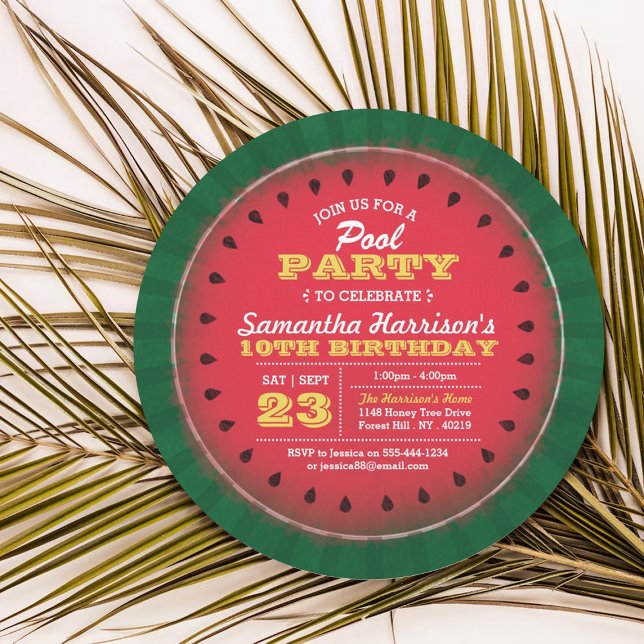 Fun Watermelon Summer Pool Party Any Age Birthday Invitation (Creator Uploaded)