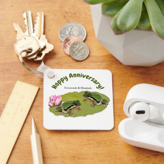 Fun Wedding Anniversary Female Frog Couple Lily Keychain