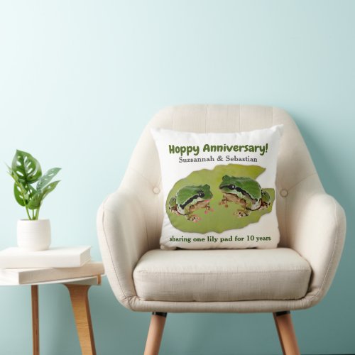 Fun Wedding Anniversary Frog Couple Template Throw Pillow