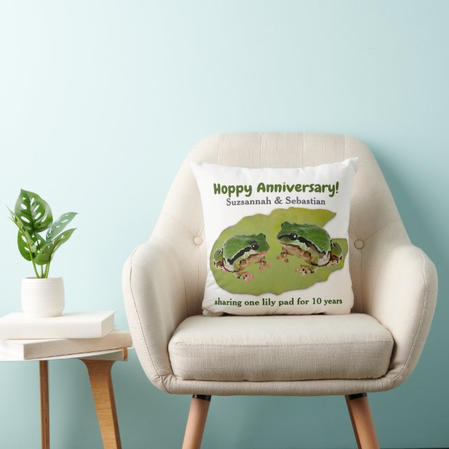 Fun Wedding Anniversary Frog Couple Template Throw Pillow (Chair)