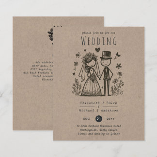 Fun Wedding Cartoon Bride Groom Handdrawn