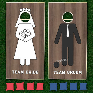 Fun Wedding Cornhole Set - Bride & Groom Cartoon