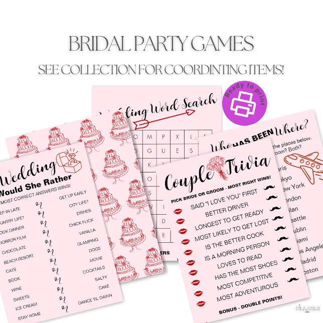 Fun Wedding Couple Trivia Game – Bride vs. Groom  (Our collection includes multiple games with fun designs on the back of each game. Fully customizable)