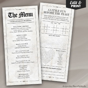 Fun Wedding Menu with Wedding Games Newspaper
