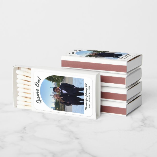 Fun Wedding Photo Favor Bride Groom Initials, Date Matchboxes (Stacked)