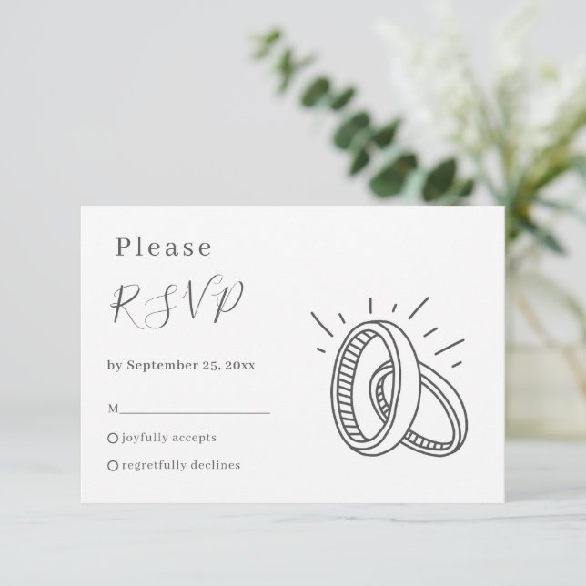 Fun wedding rings RSVP card (Standing Front)