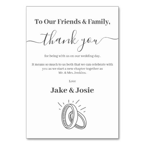 Fun wedding rings thank you Table Card