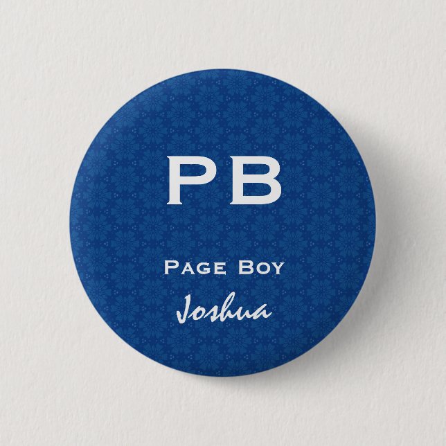Fun Wedding Role Abbreviation Blue Pattern White Pinback Button (Front)