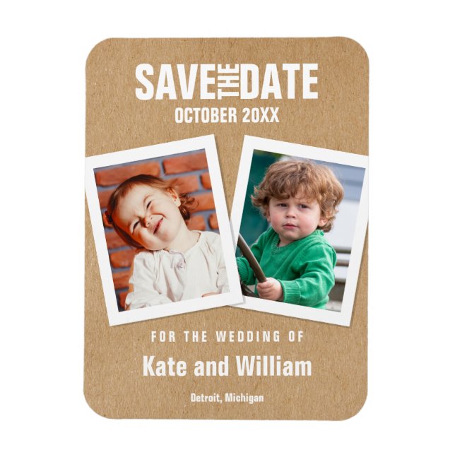 Fun Wedding Save the Date Child Photos Rustic Magnet (Vertical)