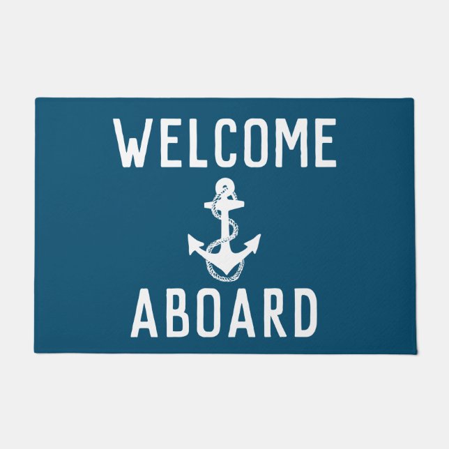 fun WELCOME ABOARD wording with anchor | Floor Mat (Front)