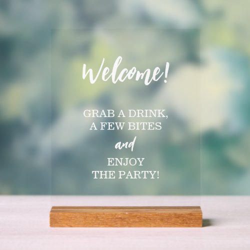 Fun Welcome Open Bar Grab A Cocktail Drink Acrylic Sign