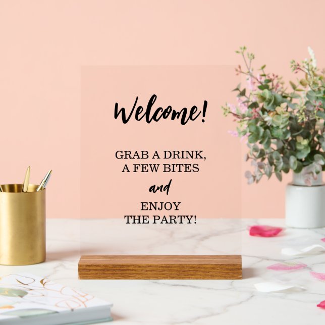 Fun Welcome Open Bar Grab A Cocktail Drink Acrylic Sign (Wedding)