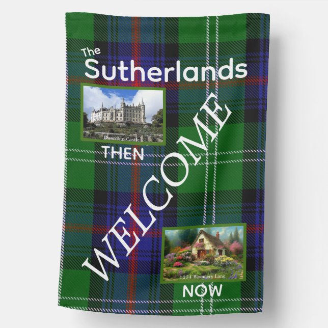 Fun Welcome Sutherland Scottish Clan Castle Home House Flag (Front)