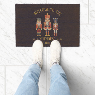 Fun Welcome to the Nuthouse Nutcracker Christmas Fiber Doormat