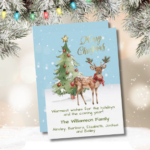 Fun Well-dressed Reindeer Christmas Tree  Holiday Card