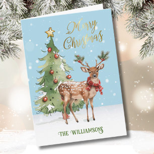 Fun Well-dressed Watercolor Reindeer Tree Card