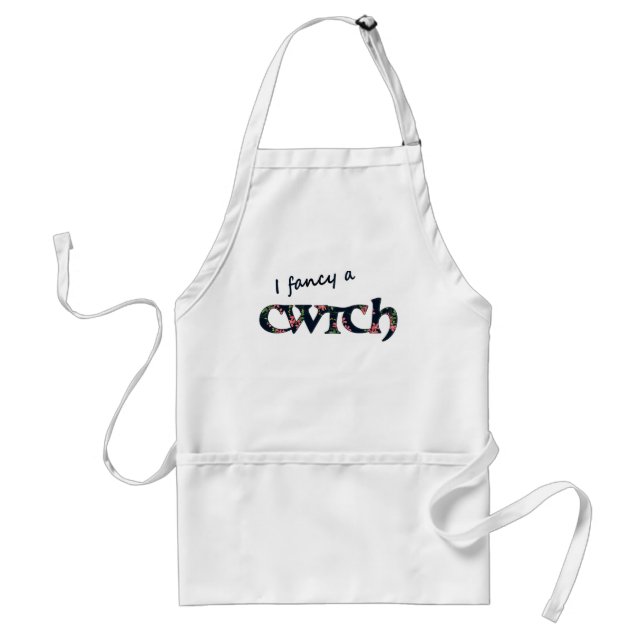 Fun Welsh Cwtch Apron, Floral Adult Apron (Front)