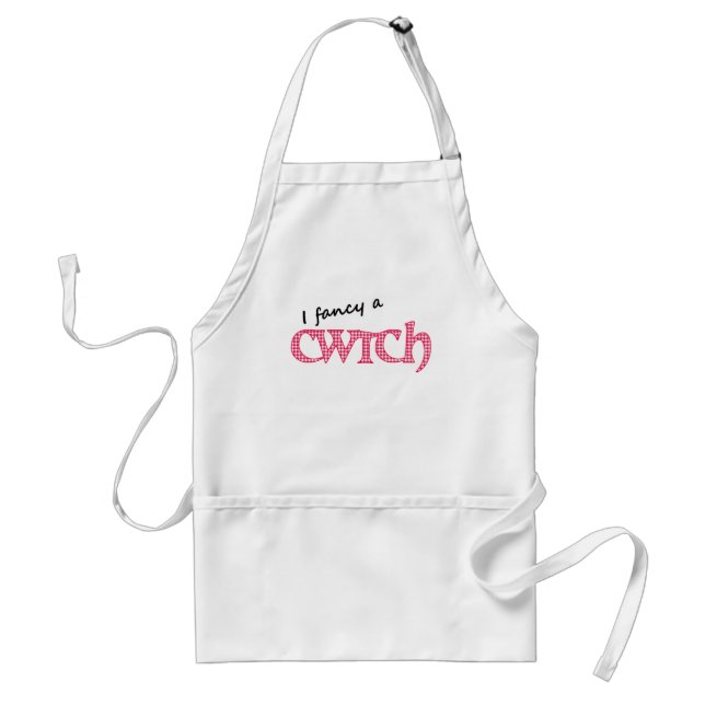 Fun Welsh Cwtch Apron, Red Check Gingham Adult Apron (Front)
