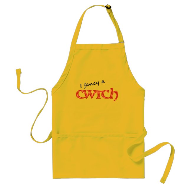 Fun Welsh Cwtch Red, White Polka Dots Adult Apron (Front)