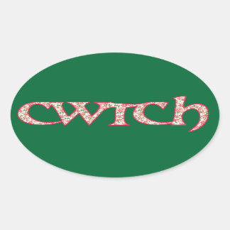 Fun Welsh Cwtch Stickers: Clematis Pattern Oval Sticker