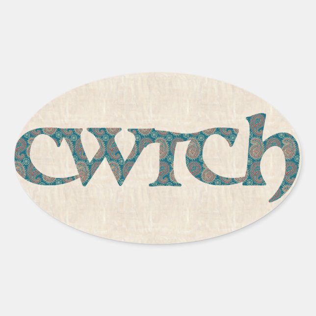 Fun Welsh Cwtch Stickers, Paisley Pattern Oval Sticker (Front)