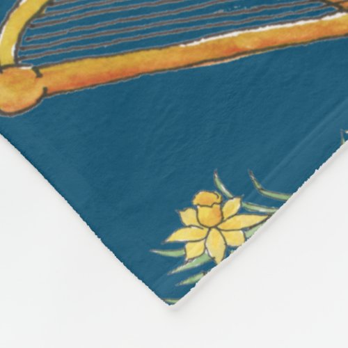 Fun Welsh Emblems on Blue Fleece Blanket