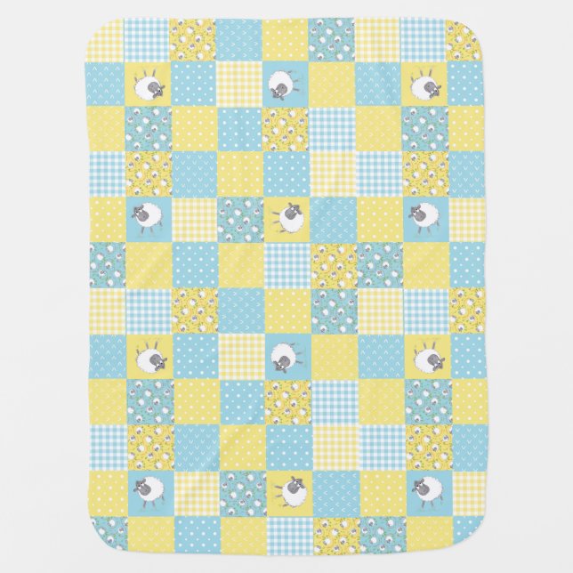 Fun Welsh Sheep, Faux Patchwork, Baby Blanket (Front)